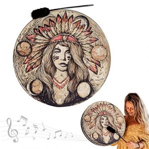 LINGJIONG Tambour &agrave; main Shaman &ndash; Tambour chamanique spirituel avec cadre &ndash; Cadeau spirituel pour les amateurs de m&eacute;ditation et de yoga (Elancc, neuf)