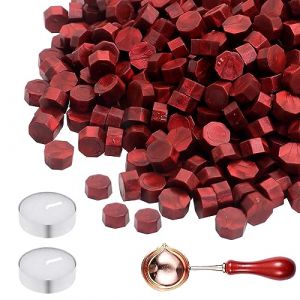 Lot de 400 perles de cire &agrave; cacheter rouges octogonales pour emballage cadeau, invitations de mariage, enveloppes personnalis&eacute;es (SCKJ-EU, neuf)