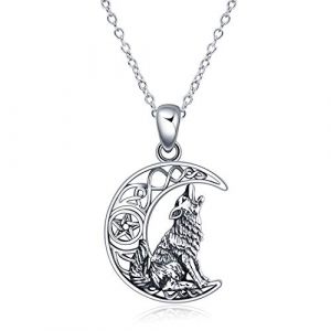 YFN Loup Collier Argent Sterling Pendentif Celtic Knot Loup Lune Bijoux Cadeau pour Homme Femme Fille (YFN desgin studio, neuf)