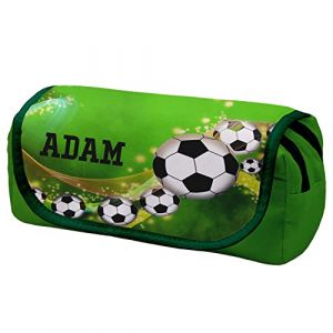 Ferocity Personnalis&eacute; Trousse Scolaire pour Les Gar&ccedil;ons 2 Compartiments avec Rabat et Nom Sac a Crayon Trousse de Toilette Trousse Plumier Organisateur Football [151] (ferocity-shop, neuf)