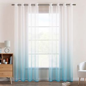 EMEMA Voilages Rideaux Dégradé à Oeillet de Fenêtre en Polyester de Couleur Changée Voile Ombre Demi-Transparent Décor pour Salon Chambre Bureau Lot de 2, 140X215CM Bleu (EMEMA HOME, neuf)