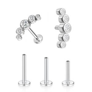 KGDUYC G23 Titane Piercing Helix Piercing Tragus Hypoallergénique Piercing Labret Levre Filetage Interne Monroe Medusa Piercing Petit CZ Oreille Piercing Conch Tragus Helix Piercing - 5CZ Argent (Qertyias OÜ, neuf)