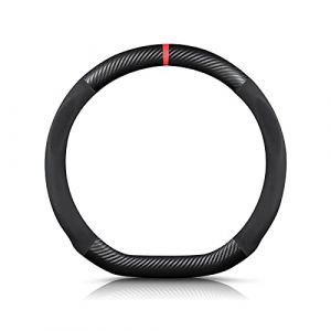 Ergocar D-Forme Fibre de Carbone & Microfibre PU Cuir Couvre Volant Antid&eacute;rapant Couvre Volant Voiture Respirant Sport Housse Volant Voiture pour Diam&egrave;tre 38cm（15"）-Noir Rouge (koodosq O&Uuml;, neuf)