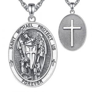 CELESTIA Saint Michel Archange Pendentif Protection Collier Homme Femme Argent Sterling 925 Bijoux Talisman Cadeau Confirmation 56cm Chaîne Acier Inoxydable (CELESTIA, neuf)