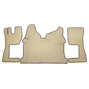 Lot de Tapis de Sol et Housse de Tunnel Moteur pour Volvo FH 2014-2022 avec Conduite &agrave; Gauche Automatique en Cuir &eacute;cologique matelass&eacute; 3 Couches Beige (ALINE GROUP LTD, neuf)