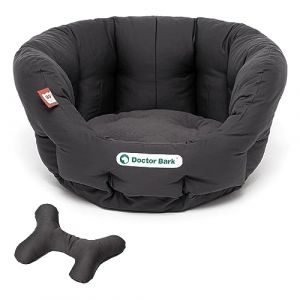 Doctor Bark - Lit pour chien rond – Panier douillet pour petit chien avec coussin orthopédique réversible et ToyBone – Lavable jusqu'à 95 °C – Fabriqué en Allemagne (S – 40 x 35 cm, gris) (Doctor Bark GmbH, neuf)