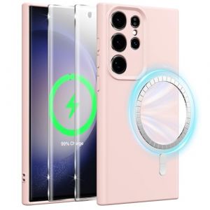 Xiltlly Coque Magn&eacute;tique en Silicone pour Samsung Galaxy S23 Ultra 5G 6,8 Pouces avec 2 Verre Tremp&eacute;, Compatible avec MagSafe Aimants Int&eacute;gr&eacute;s, &Eacute;tui Housse Antichoc Anti-Rayures, Rose (Xingxin STORE, neuf)