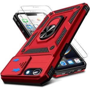 Croazhi Coque pour iPhone 16E avec 2 Verre Tremp&eacute;, Couvercle de l'appareil Photo Coulissant, 360&deg; Anneau Support Antichoc Protection Militaire Housse Etui pour iPhone 16E 5G T&eacute;l&eacute;phone SE 2025 (Rouge) (Croachi, neuf)