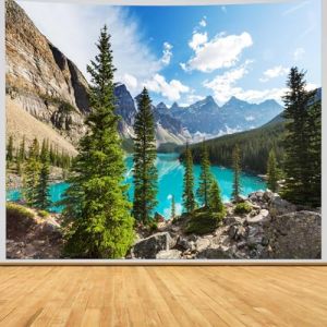 Wycian Tapisserie Murale Foret, Tenture Murale XXL Arbre Tapisserie Chambre Nature Tenture Murale Montagne Enneig&eacute;e Lac Alpes Paysage Sapin Roche 350X256Cm (WYCIAN, neuf)