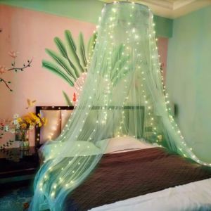 Eimilaly Dentelle Ciel de lit Moustiquaire avec lumières Chaudes, Princesse Ciel de lit pour Fille Décoration de Chambre, Green/Porte Unique (Aimilaly, neuf)