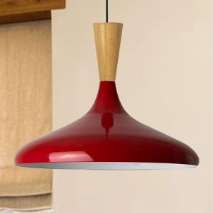 bamyum Champion Lampe à Bois Suspension Moderne en Metal de 35 cm, Lustre de Salon, Chambre, Cuisine, Suspension Luminaire Plafonnier, Éclairage de Plafond, Lampe Suspendue Rouge (bamyum, neuf)