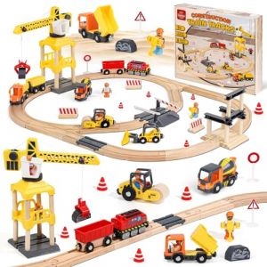 Lehoo Castle 68 Pcs Train en Bois, Train Electrique Enfant, Enfant Grue, Compatible avec Brio, Thomas, Jouet pour Enfants 3+ Ans (Toi Bani EU, neuf)