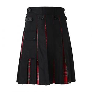Kilt écossais pour homme, gothique cargo, jupe plissée pour homme, jupe vintage médiévale, cerf écossais traditionnel, denim noir, tartan irlandais, kilt moderne, rouge, M (Aigdgoog, neuf)