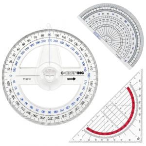 Lot de 3 rapporteurs circulaires, triangle géométrique transparent, rapporteur à 180 degrés, rapporteur à 360 degrés, règle en plastique, instrument de mesure circulaire pour l'école et le bureau (ANETTEE GLOBALISS, neuf)