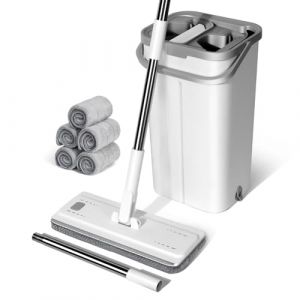 Masthome Serpilli&egrave;re Seau Essoreur 140cm, Balai Microfibre Essoreur avec Seau, Serpilli&egrave;re Plat Rotative 360&deg; avec 4 Serpill&egrave;res R&eacute;utilisables, Mop Serpillere pour Nettoyage de Sol (masthome, neuf)