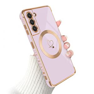 Newseego Coque pour Samsung Galaxy S21 Étui pour Femme Fille [Compatible avec MagSafe] Coque Magnétique Motif Cœur Mignon avec Bord Plaqué Silicone Antichoc Housse de Protection Samsung S21-Violet (NewseegoUK, neuf)