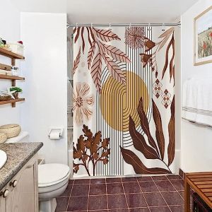 Uiiooazy Rideau Douche Abstrait, Rideau de Douche Bohème Feuilles Rose et Brun Fleuri Rideaux de Baignoire Anti Moisissure Imperméable Tissu Polyester Rideaux Salle de Bain avec 10 Crochets 150x180cm (dongguibinjingpinxiaodianpu, neuf)