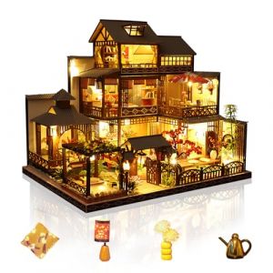 Cuteefun Maquette Maison Miniature DIY Kit, Artisanat Fait Main en Bois avec Lumi&egrave;re LED, pour Adultes Adolescent, Fabriquez Votre Propre Maison de R&ecirc;ve (Cour de Loisirs) (WangChuan-HT, neuf)