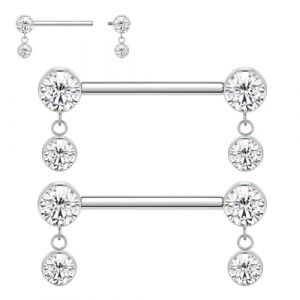 AROWRO 14G Piercing de langue Tiges de t&eacute;ton Piercing de mamelon Bijouterie en titane Barres linguales Anneaux de t&eacute;ton Filetage int&eacute;rieur Piercing de barre lingual Partie arri&egrave;re plate Piercing de (yueeu, neuf)