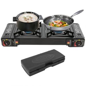 Cuisini&egrave;re &agrave; gaz de camping 2 br&ucirc;leurs, butane avec stockage, po&ecirc;le de camping portable, allumage pi&eacute;zo&eacute;lectrique automatique, br&ucirc;leur de camping LPG pour camping-cars, appartements, (Zoobotanica, neuf)