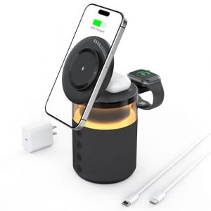 BLKE Max Enceinte Bluetooth 3 en 1 avec lumière de Nuit et Chargeur sans Fil, Compatible avec iPhone 17/16/15/14/13/12 Pro Max, Apple Watch et Earbuds à Charge sans Fil, Adaptateur de 33W Noir (XINLEI TRADING S.R.L., neuf)