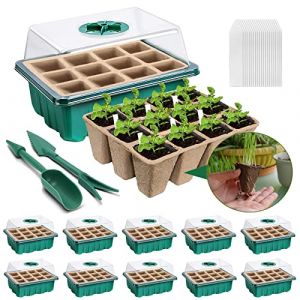 YeahBoom 10 Pièces Mini Serre pour Plantes,120 Trous Bac à Semis Pot,Boîte de Culture avec Couvercle et Ventilation Durables,Plateaux de semis Kit de démarrage,Plateau de Semis Hydratant (Nadia.Nie, neuf)