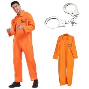 bechoanigel Deguisement Prisonnier pour Homme et Femme, Costume Prisonnier Homme avec Menottes, Deguisement Halloween homme, Tenue Halloween Hommes, Déguisement Adulte, Orange (Manches Longues, M) (gzhzsm-shop, neuf)