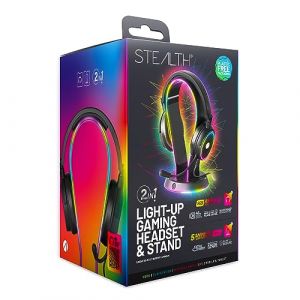 STEALTH Casque de jeu lumineux arc-en-ciel et support de casque lumineux - pour PS4, PS5, Xbox, Nintendo Switch et PC. (NeoAyato, neuf)
