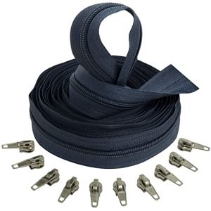 AERZETIX - C62650x5-C62926x10 - Kit de Fermeture &eacute;clair &agrave; glissi&egrave;re Spirale 5m N&deg;5 Couleur: Bleu fonc&eacute; + 10 curseurs Couleur Argent &agrave; verrou - en Nylon/m&eacute;tal - mercerie (Tuning, neuf)