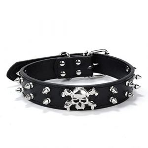 FUNAT Collier pour Chien à Rivets Tête de Mort, Tête de Mort Réglable avec Rivets à Pointes Collier pour Chien en Similicuir Crocodile (FUNAT-EU, neuf)