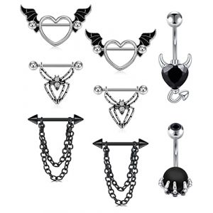 Rajnard Piercing Teton et Piercing Nombril Acier Chirurgical Diable Coeur Perle pour Femme Piercing Bijoux 8Pcs (Rajnard Shop, neuf)