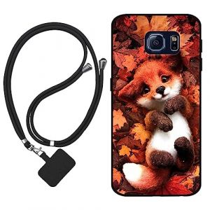 Sunrive Coque Compatible avec Samsung Galaxy S6,TPU &Eacute;tui Housse Protecteur Souple Gel Mat Back Cover Mignon Motifs Antichoc Case(Le Renard Feuille d'&eacute;rable)+1x Universelle Dragonne (sunrive, neuf)