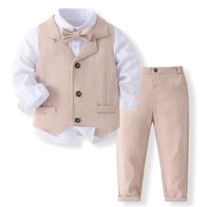 Yaopelky Ensemble de Costume Formel pour b&eacute;b&eacute; gar&ccedil;on avec Gilet et n&oelig;ud Papillon, Robe, Chemise, Pantalon, Tenues de Mariage pour gar&ccedil;ons, Rose, 2-3 Ans (Yaopelky, neuf)