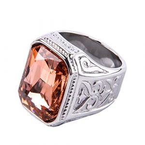 PAURO Homme Bague de Mariage en Zircone Cubique avec Une Grosse Pierre Argent Léger Orange Taille 68 (BuyPAURO, neuf)