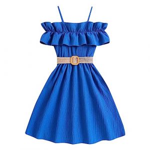 2025 Enfants Filles Robe D'été sans Manches Grande Taille Dos té de Voyage Imprimée Fleur Volants Ballet Danse Cosplay Fête pour Mariage et (ZAOOON, neuf)