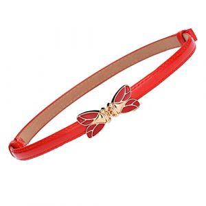 JK Home Ceinture en Cuir Imité Femme Fille Boucle Réglable Ceintures Fine Minceur pour Jeans Pantalon Robe Cigale Rouge (Secret Dream, neuf)