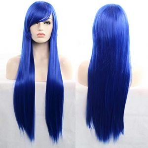 LINLINCD Anime Cosplay Perruque 11 Couleurs 80 cm Synthétique Long Cheveux Lisses Perruque Noir Gris Vert Bleu Violet Rose Postiche Perruques Cosplay pour Femmes Bleu 2 (qiu lai shan mao hang, neuf)