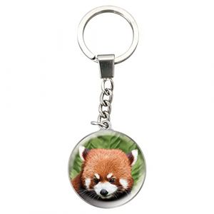 Magnidome Deluxebase Keychains - Panda Roux de Porte-clés Breloque en Verre de Cristal. Porte-clés photo de panda roux en forme de dôme avec une chaîne en acier inoxydable (DELUXEBASE, neuf)