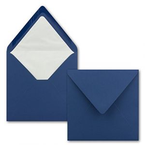 Lot de 50 enveloppes carr&eacute;es, 16 x 16 cm, bleu fonc&eacute;, avec doublure en soie blanche, sans fen&ecirc;tre et &agrave; collage humide, pour cartes d'invitation au mariage et anniversaire (GUSTAV NEUSER GmbH, neuf)