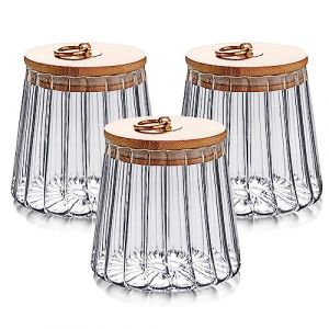 MIVIDE 3pcs Bocaux en Verre avec Couvercle, 700ml Pot en Verre avec Couvercle Bois, Bocaux de Conservation en Verre Herm&eacute;tique pour Biscuits, Bonbons, C&eacute;r&eacute;ales, Fruits Secs (CAO LEI, neuf)