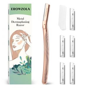 EROWZOLA Dermaplane Rasoir à sourcils pour homme et femme avec couverture de précision, outil de dermaplaning Peach Fuzz, rasoir exfoliant pour le visage, poignée en métal réutilisable avec 6 lames – (Fijntek, neuf)
