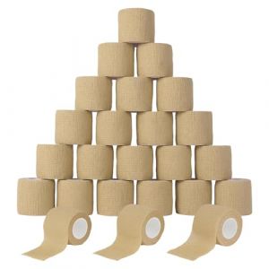 MUNTE 24 Pièces Bandage Autoadhésif de 5 cm x 4,5 m, Bande Cohesive Marron Clair, Bande Strapping Adhésif en Tissus Non Tissés, Convient Aux Poignets, Chevilles, Genoux (luzhong1111, neuf)