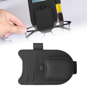 RAZKEF Porte-Lunettes pour Pare-Soleil de Voiture Clip de Rangement Multifonction en Cuir Support de Lunettes de Soleil de Voiture Support Lunettes pour Voiture Accessoires pour Pare-Soleil (iukone, neuf)