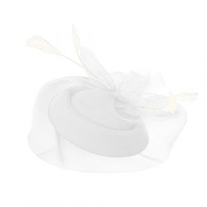 Bibi pour femme - Bandeau de f&ecirc;te de th&eacute; - Chapeau en maille - Plumes - Pour mariage, cocktail et &eacute;glise (blanc, taille unique) (JyeYCS, neuf)