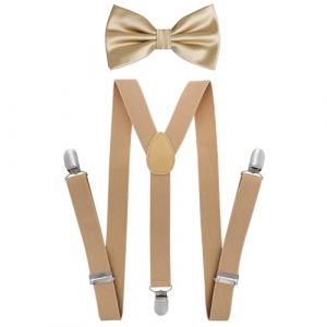 Miayical Enfant bretelles, Enfants B&eacute;b&eacute; Gar&ccedil;on Fille Bretelle N&oelig;ud Papillon Ensemble pour 1 &agrave; 8 ans, Retro Vintage 3 Bronze Clips Y-forme 2.5cm Bretelles, Longueur Ajustable 65cm, Jaune (Rutte, neuf)