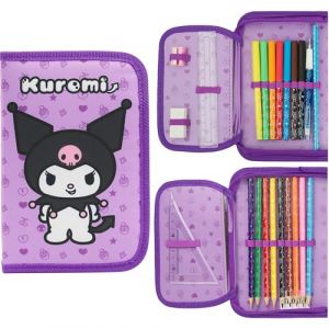 Hello Kitty Sanrio Trousse Scolaire Fille Remplie Fournitures Scolaires Kuromi Anime Trousse Feutres Grande Capacité Crayons de Couleur Idée Cadeau (Lilas Kuromi) (Get Trend., neuf)