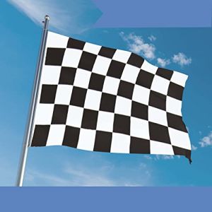 Drapeau Damier 150 x 90 cm Drapeau Blanc Noir avec 2 œillets Métalliques Fanion Drapeaux de Course Tissue Drapeau F1 Parfait pour Les Festivals Manif Decoration Extérieur Jardin Défilé (VIVRE, neuf)