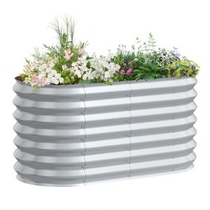 FIVMEN Jardini&egrave;re sur&eacute;lev&eacute;e 240x60x60cm - Bac &agrave; fleurs en acier galvanis&eacute; - Grand bac de plantation pour ext&eacute;rieur - Jardini&egrave;re hors sol et sur&eacute;lev&eacute;e - Ovale pour jardin, balcon, argent (WurenHome, neuf)