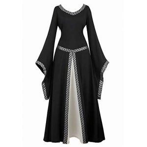 Jutrisujo Médiévale Renaissance Robes Maxi Parti Costume Vintage Déguisements Halloween Gothique Femmes Cosplay Déguisement Carnaval Victorien Noir XS (jutrisujo Unique, neuf)