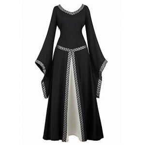 Jutrisujo Médiévale Renaissance Robes Maxi Parti Costume Vintage Déguisements Halloween Gothique Femmes Cosplay Déguisement Carnaval Victorien Noir XS (jutrisujo corset, neuf)